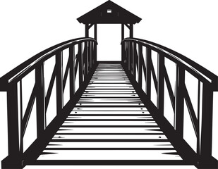 Wooden Ferry Bridge Silhouette in Black | Rustic River Crossing Illustration Vector Format