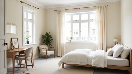 A bright and airy bedroom with natural light.