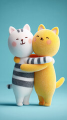 Cute and Grumpy Cat Couple Standing Together in 3D Art