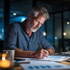 Professional Man Analyzing Data at Workspace with Calm Atmosphere