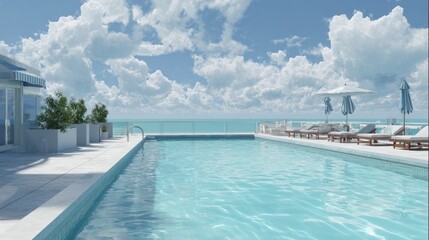 Rooftop pool overlooking a tranquil ocean