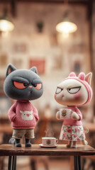 Charming 3D Cats with Crossed Arms and Pouting Faces
