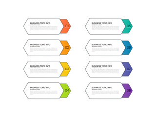 Modern infographics business design with 8 option concepts, parts, steps or processes can be used for workflow layout, diagram, number, web design. infographic element.