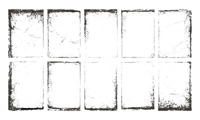 Vintage distressed grunge texture overlay with worn paint frame. Old paper grainy dust effect stamps. Realistic vector graphic template for retro background, poster, abstract design