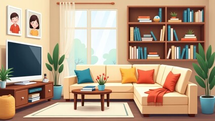 Cozy living room interior design illustration.