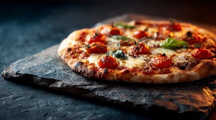 Delicious pizza on stone plate
