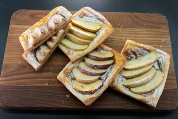 Apple and caramel dessert on puff pastry. Baking. Apples and caramel