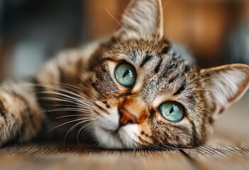 Beautiful Tabby Cat with Striking Green Eyes