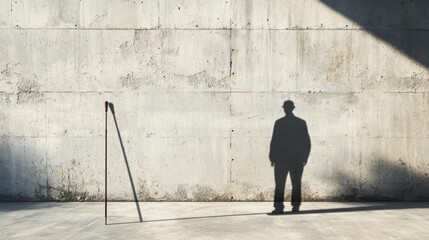 Cane Resting Against Wall with Shadow