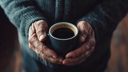 Elderly Man with Hand Tremors Holding a Cup of Coffee