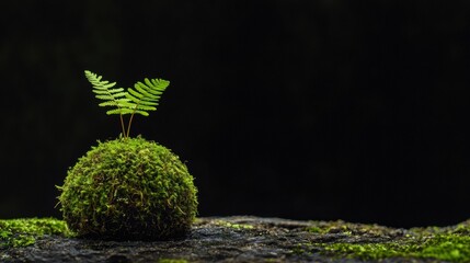 Small Fern in Moss Ball on White Background