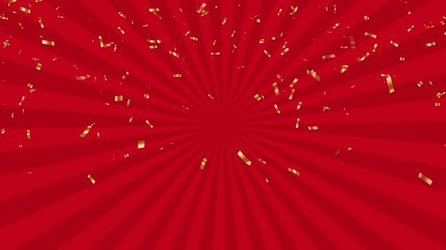 sale red sun burst and golden confetti rain animation, black friday big sale shopping motion design element
