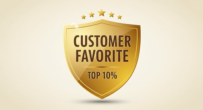 Customer favorite badge with 🔥 TOP 10% shield and star design