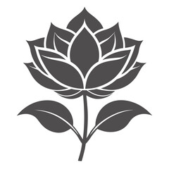 Elegant gray lotus flower silhouette on black background