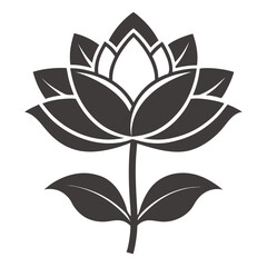 Stylized dark gray lotus flower with stem and leaves