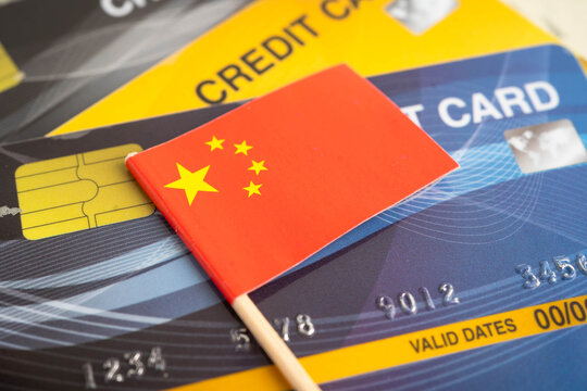China flag on credit card, finance economy trading shopping online business.