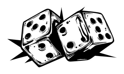 Edgy monochrome vector of two dice in bold street art flash tattoo style capturing chance, risk, and random luck – a retro urban gaming symbol for apparel print, custom dice tattoo stencil