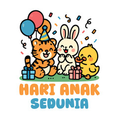 World Children’s Day Cute Animals Sharing Gifts with Happiness and Kindness