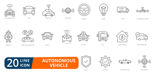 autonomous vehicle line icon set