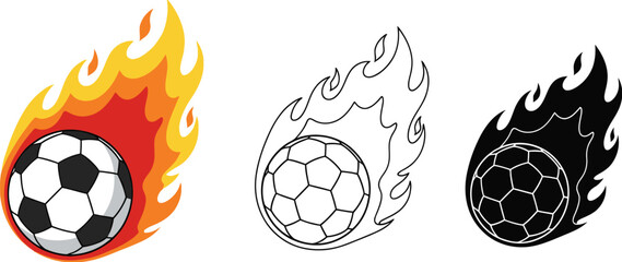 Obraz premium Burning soccer ball vector illustration set for sport design and creative projects