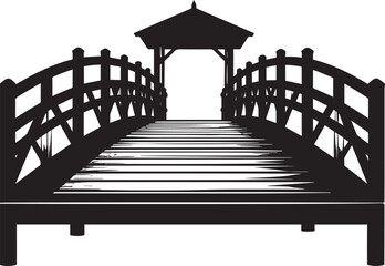 Wooden Ferry Bridge Silhouette in Black | Rustic River Crossing Illustration Vector Format