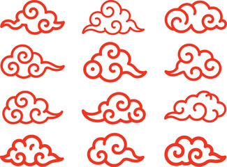 Red Swirling Cloud Shapes Collection traditional pattern