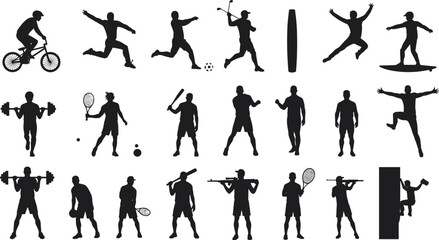 diverse sports silhouettes collection, athlete in motion, fitness and recreation icons, active lifestyle artwork