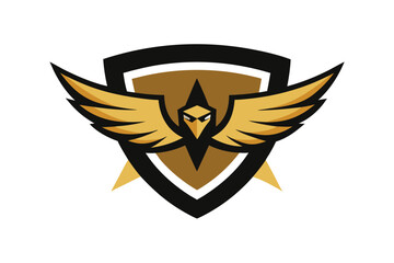Obraz premium Hawk Head in Winged Shield with Gold Trim Design for Banner