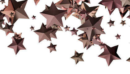Beautiful rose gold stars falling on white background. Perfect for festive designs.