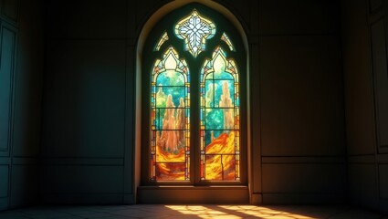 Fototapeta premium Stained glass window in a church interior.