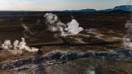Breathtaking Hverir geothermal landscape in Iceland showcasing steam vents and rugged terrain