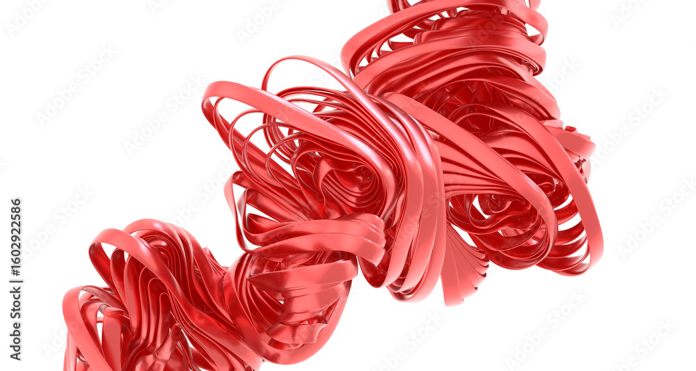 Poster 3d rendering of an abstract red metallic form. perfect for modern design projects.