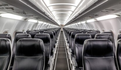 Empty airplane cabin interior