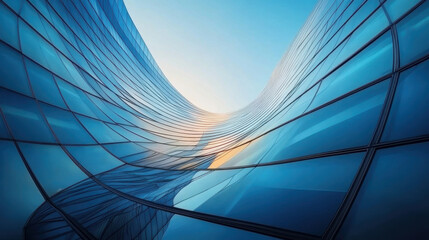Low angle view of futuristic architecture, Skyscraper of office building with curve glass window