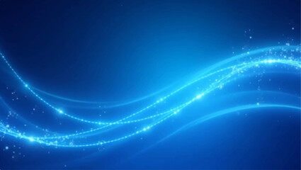 Obraz premium Abstract Blue Energy Waves: Dynamic trails of radiant light cascade across a deep blue canvas, symbolizing innovation, connectivity, and the flow of information.