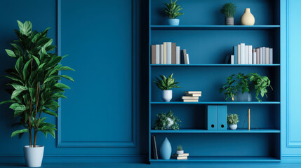 Beautiful Blue Modern Home Office Wall Shelving