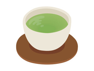 かわいい茶托の敷いてある緑茶のイラスト