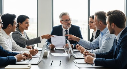 Obraz premium A group of business professionals discussing a document in a conference room.