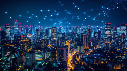 Obraz premium Cityscape Under Construction: A Digital Network of Growth
