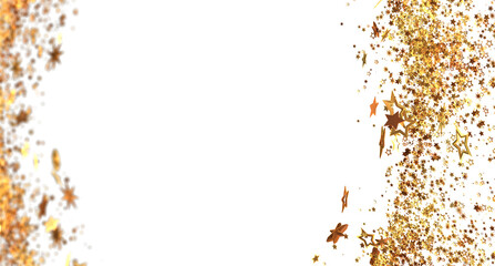 Elegant gold star confetti on white. Perfect for holidays, celebrations, and festive designs.