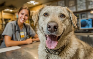 Vet and Service Dog at the Clinic