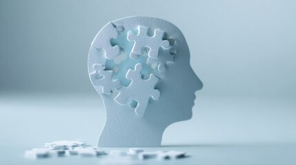 A puzzle head with pieces missing