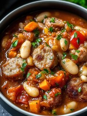Cozy comfort in a bowl hearty sausage casserole with cannellini beans and fresh herbs