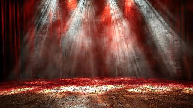 Spotlight illuminating a stage with red backdrop