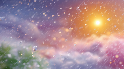 Raining Sunshine: A vibrant and dynamic illustration showcasing the interplay of raindrops and the sun's radiant glow, casting a picturesque scene of nature's duality.