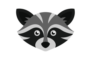 Curious Raccoon Head with Bold Mask Lines on White Background