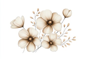 Soft beige flower bouquet with delicate petals and buds. Floral arrangement design