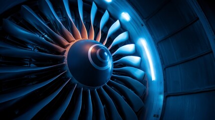 Jet engine turbine close up