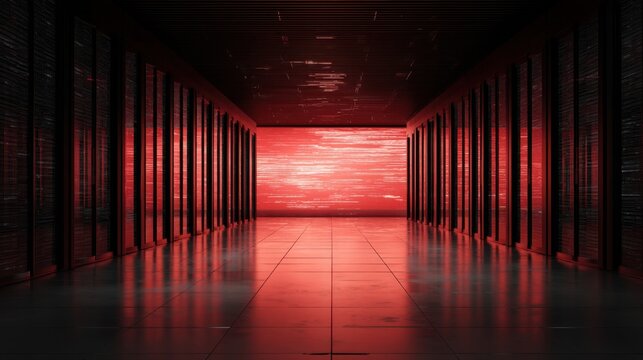Glitchy Red Alert Screen in Server Room – Cybersecurity Breach - Powered by Adobe