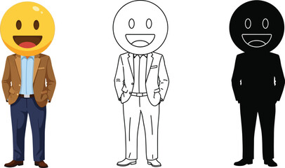 Naklejka premium Emoji head business man vector images for design and illustration with outline and silhouette